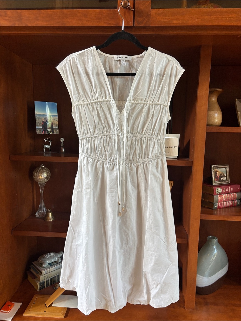 NWT Ellen Tracy White Dress XS Cotton Bubble Dress/Beachy Resortwear